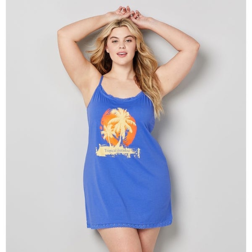 Avenue Tropical Paradise Blue Chemise NEW